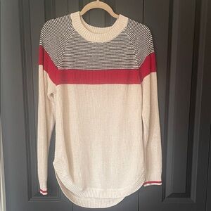 Roots Cabin Striped Crew Neck Sweater - Red, Black, and White